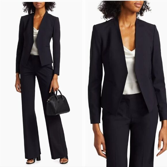 Theory Lanai Collarless Wool Blend Blazer Jacket in Black Size 2 - Picture 1 of 12